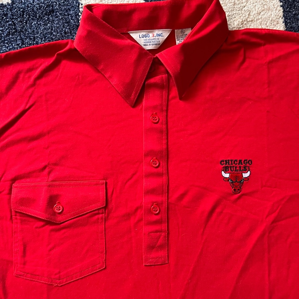 Vintage Chicago Bulls Logo 7 Red Polo Shirt XL Michael Jordan NBA Basketball